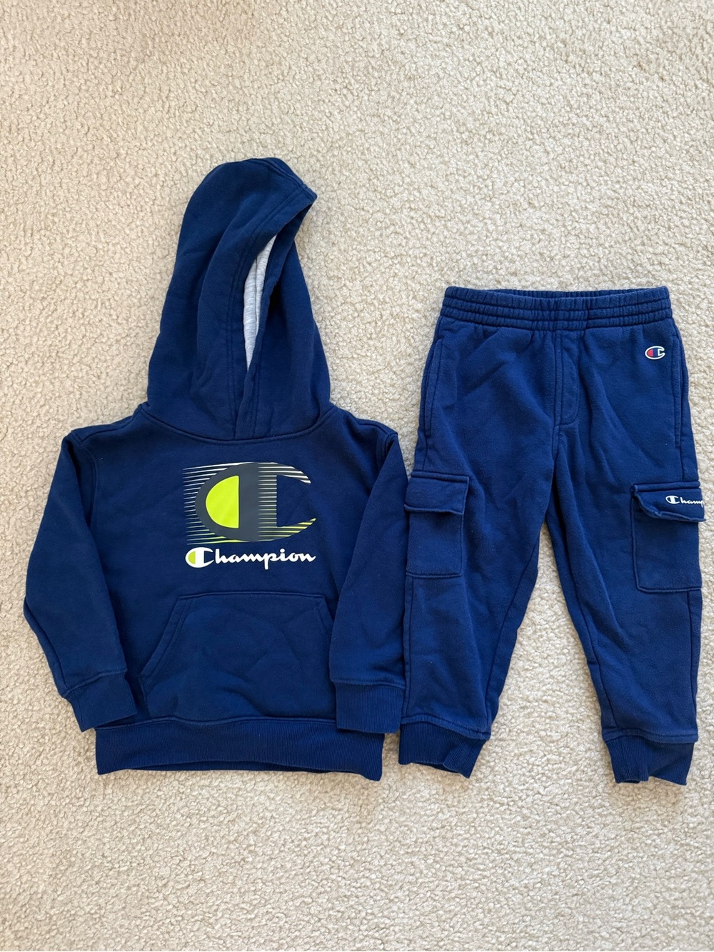 Champion Toddler Boys Navy Hoodie & Cargo Fleece Joggers Set 3T